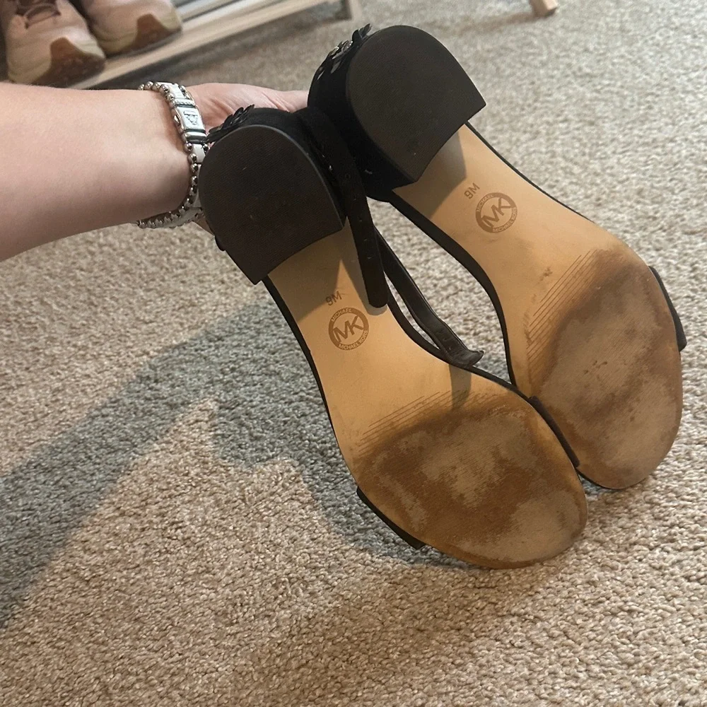 Michael Kors Black Heeled Sandals with Floral Embellishments
